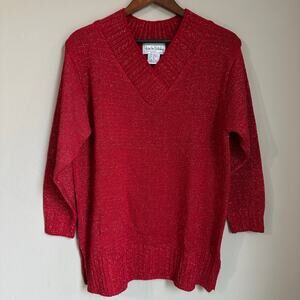 Vintage 90s Diane Von Furstenberg Long Sweater Red Sparkle Oversized Holiday